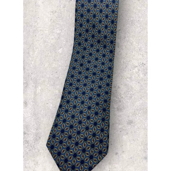 HERMÈS 7927 MA Silk Tie FRANCE Blue Navy Yellow Geometric Polka Dot W:3.4" EUC - Picture 6 of 6